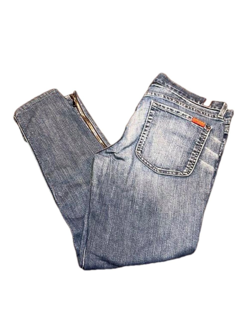 7 FOR ALL MANKIND “Gwenevere” Super Skinny Blue Jeans w/ Ankle Zipper, Size 31
